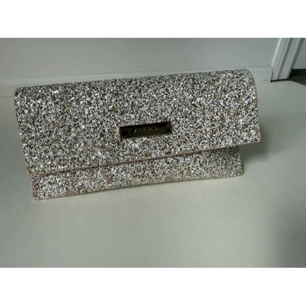 Aldo Champagne Gold Silver Glitter Envelope Clutch Evening Bag